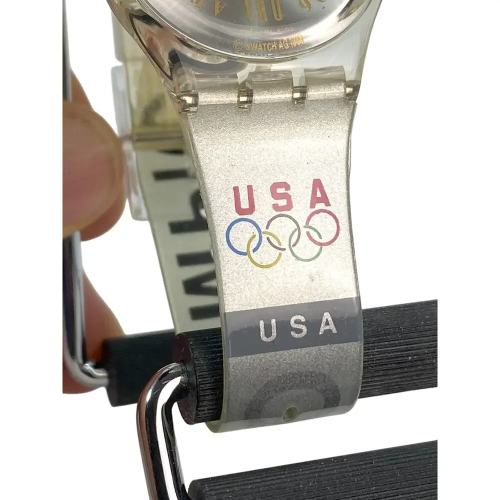 Swatch GZ150J Atlanta 1996 Olympic Team USA Watch 34mm Silver Quartz Vintage